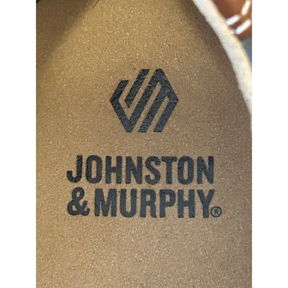 Johnston & Murphy Bowling Moc Venetian slip on gray embossed nubuck brown heel
